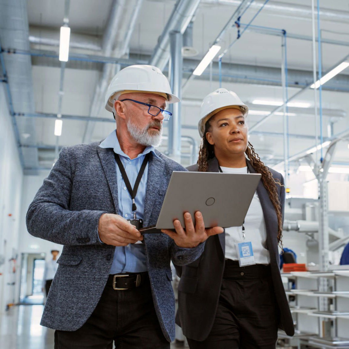 factory managers walking