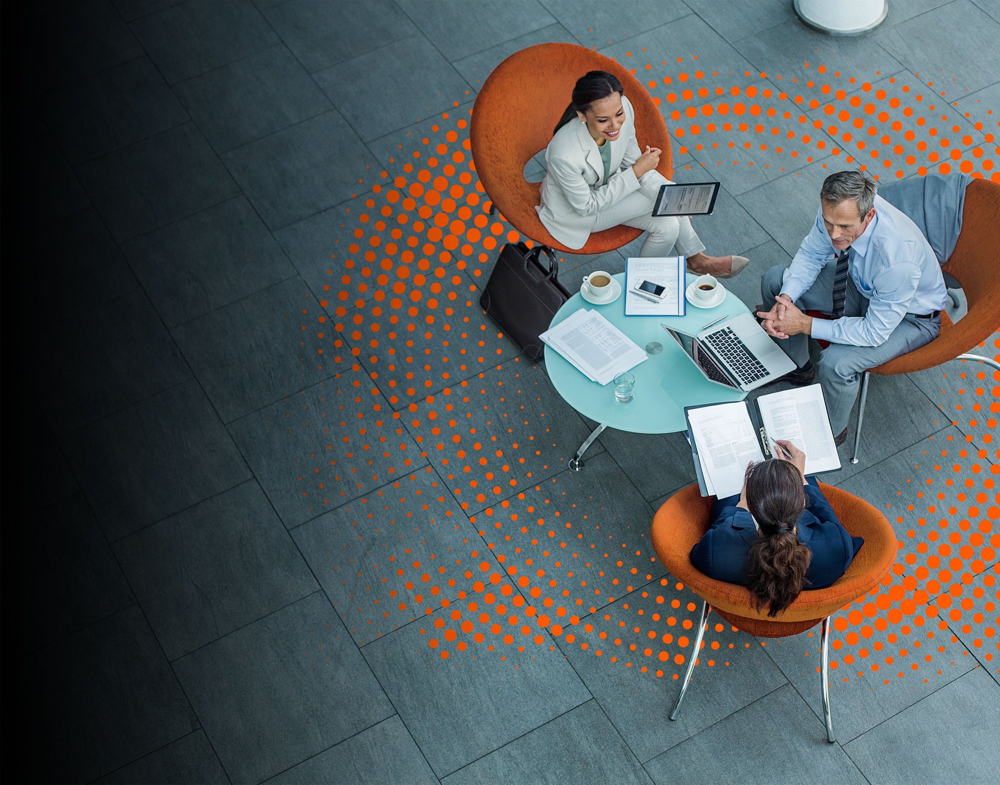 businesspeople discussing strategy at table