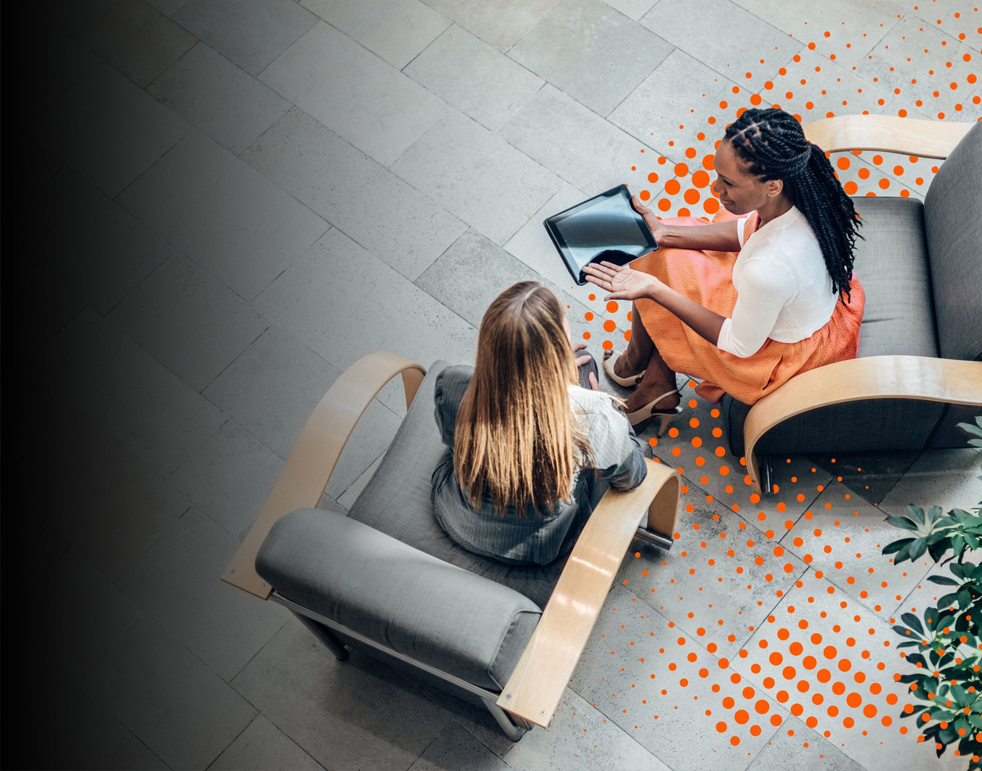 overhead view of two women working together