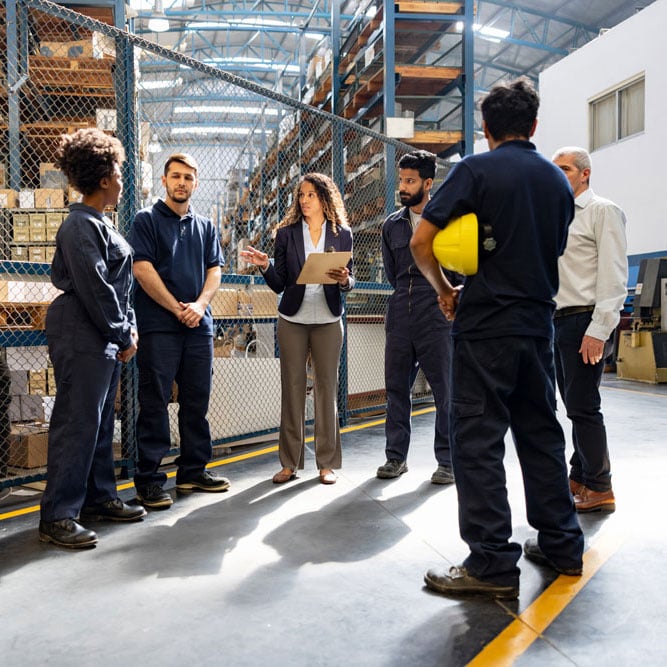 warehouse worker meeting